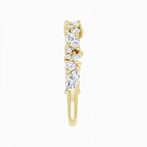 Marquise and Round  Diamond Band Ring, 14k Gold